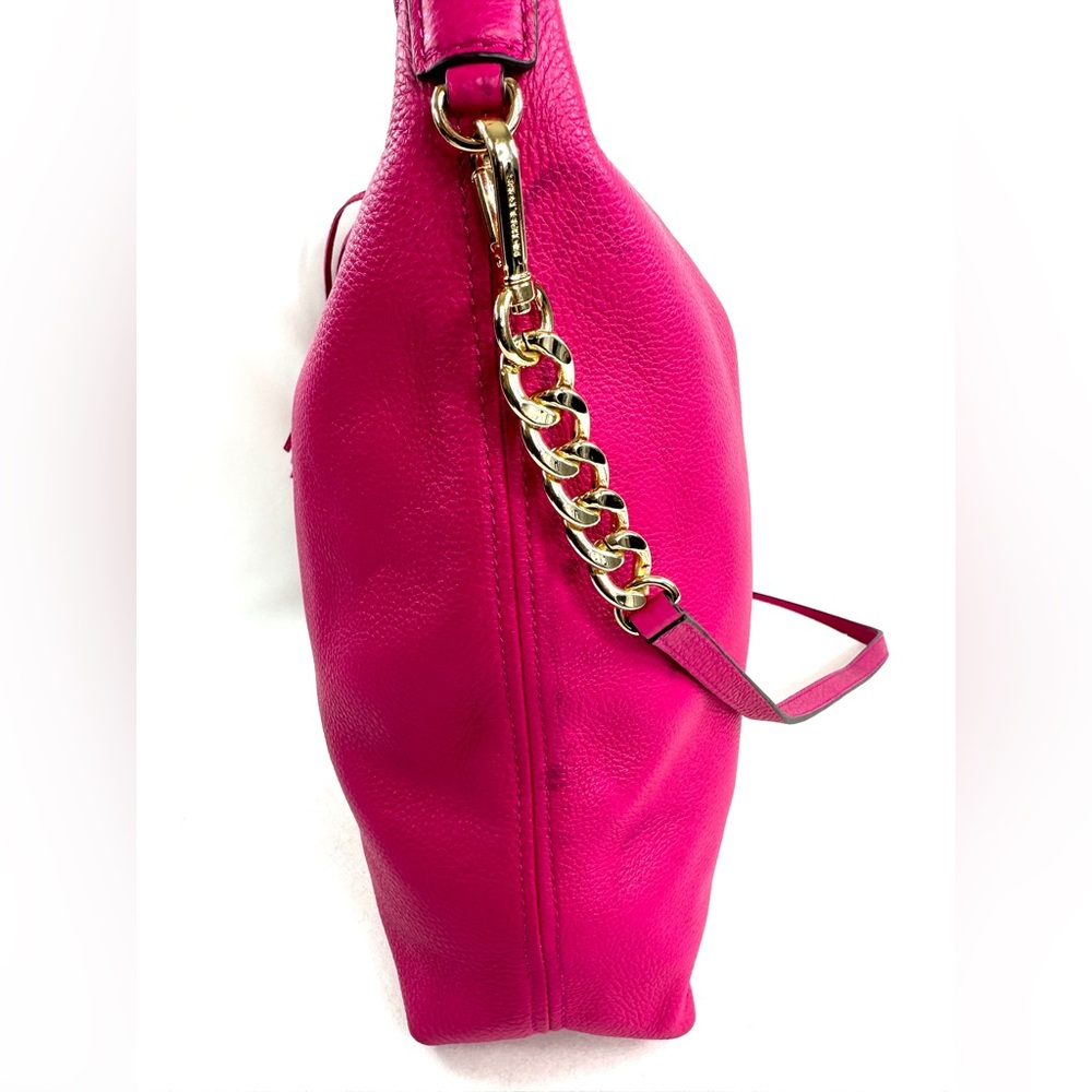 Michael Kors Fuchsia Pink Leather Large Shoulder Bag Purse Chain Strap Tassel - Picture 6 of 13